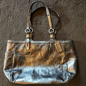 Coach Metallic Silver Leather Shoulder Bag